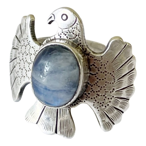 Vintage Jewelry - Sterling silver moonstone thunderbird ring